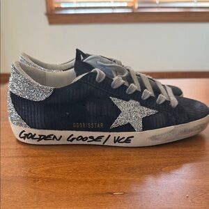 Golden Goose Black and Silver Crystal Star Superstar Sneakers